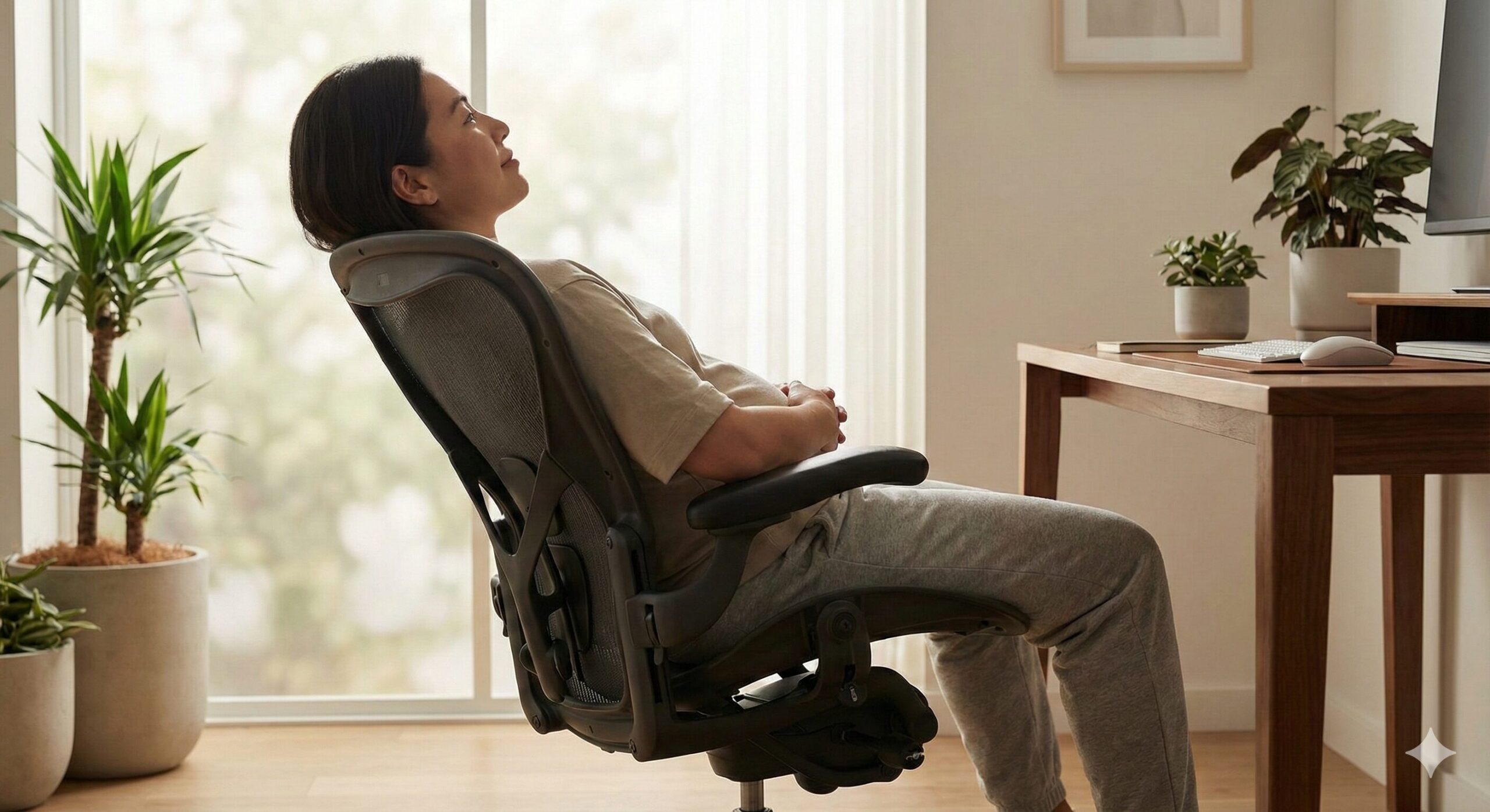 リラックスしつつも正しい姿勢を保地仕事に集中するクリエイター