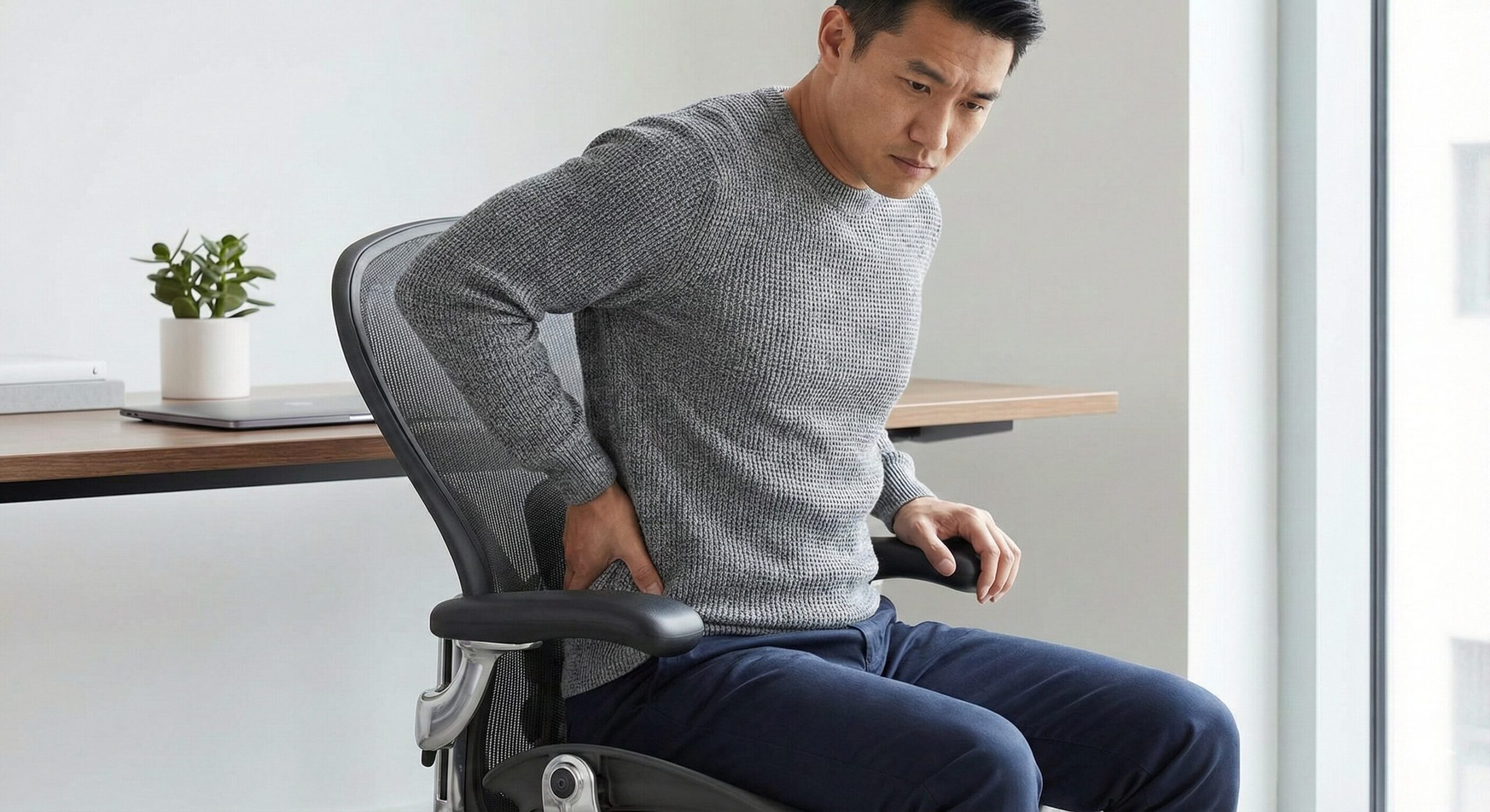 アーロンチェアのランバーサポートの有無を比較するイメージ