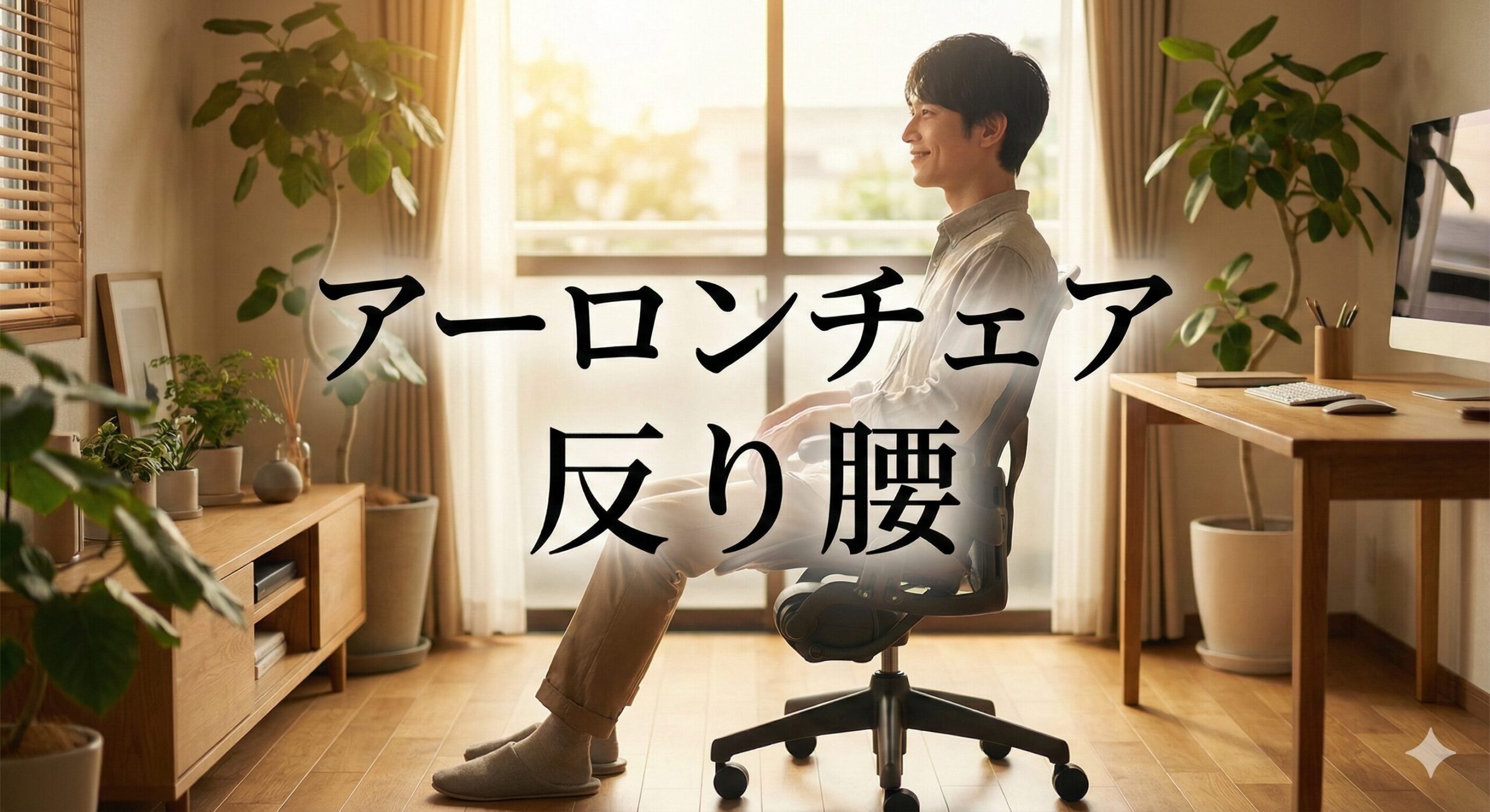 アーロンチェアに深く腰掛けて背筋を伸ばした理想的なワークスタイル