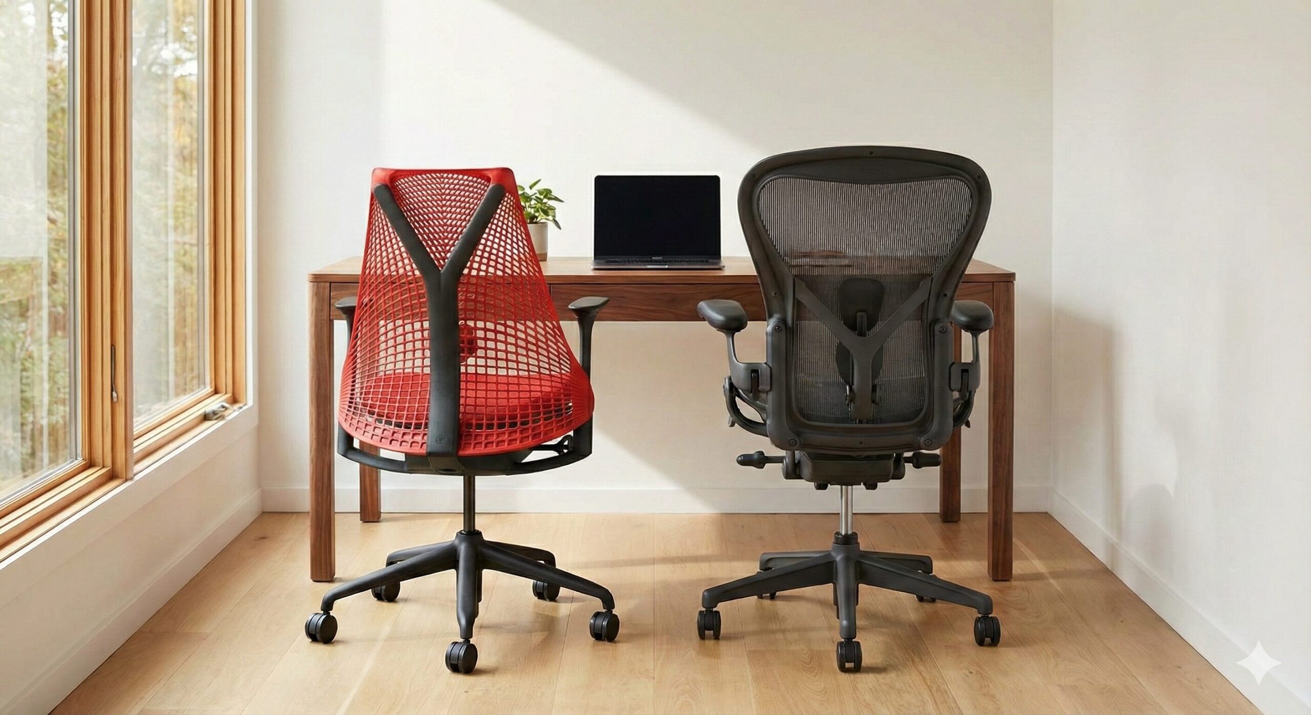 ハーマンミラーの代表的な2脚の背面構造とシルエットの比較