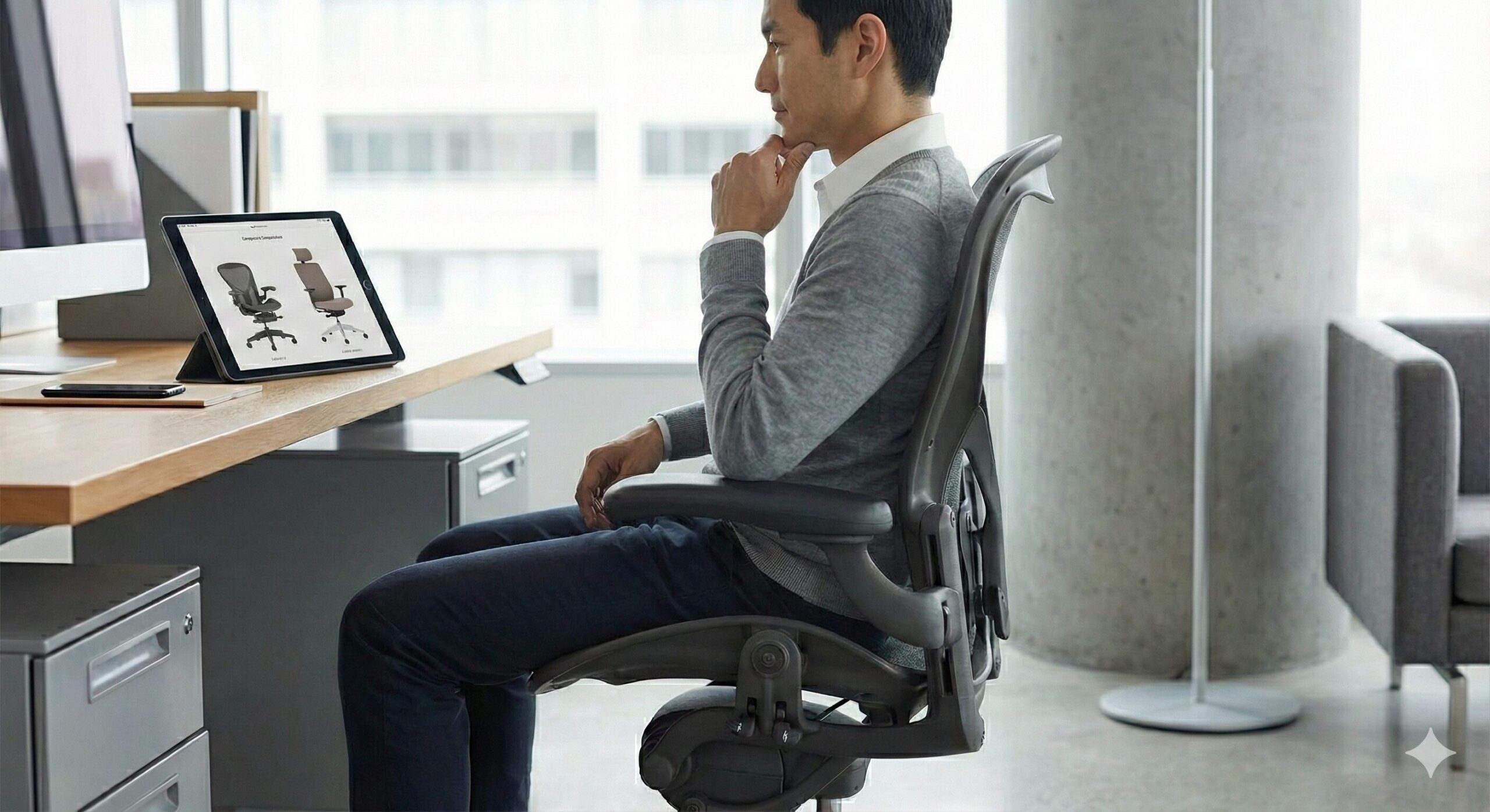 様々な種類のオフィスチェアが並ぶショールーム