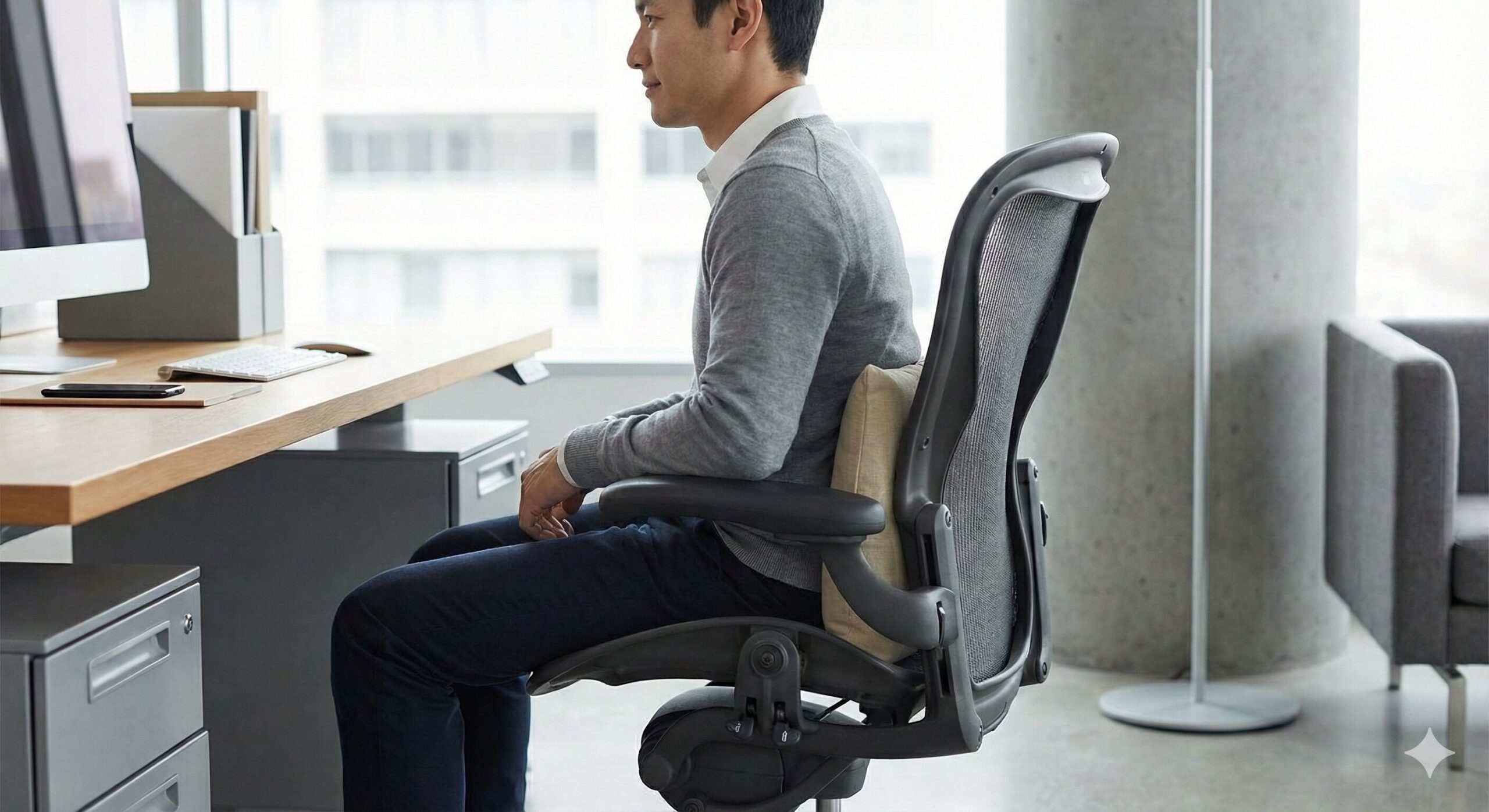 100円ショップの小型クッションを椅子に配置する様子