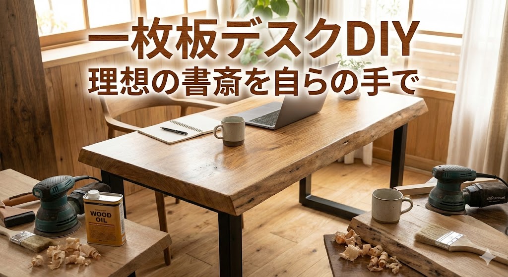 木の温もりが感じられる広々とした一枚板のワークスペース