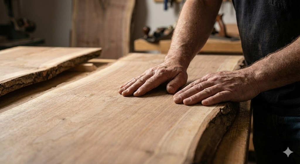 製材所に並ぶ個性豊かな無垢の一枚板