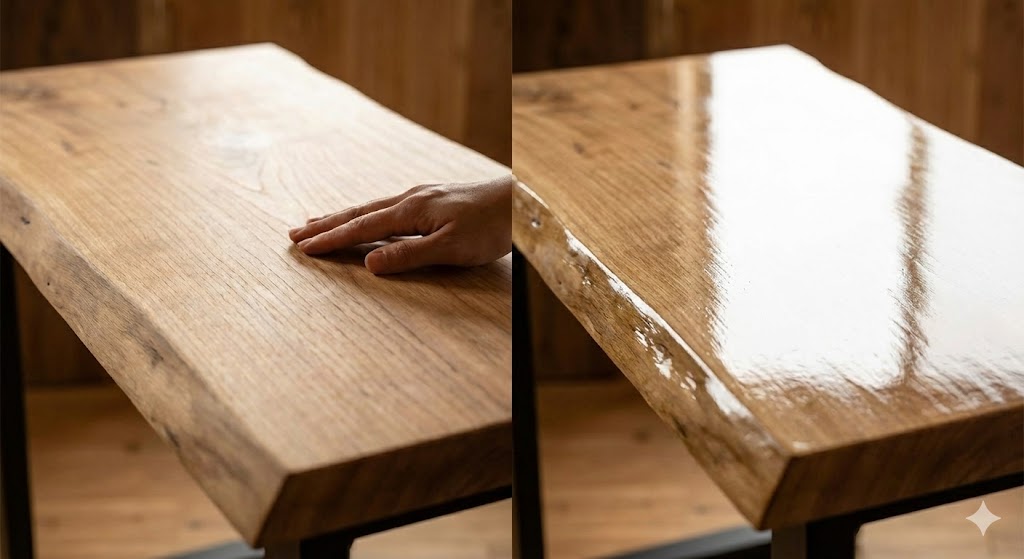 オイル塗装を施した木材の美しい濡れ色と質感