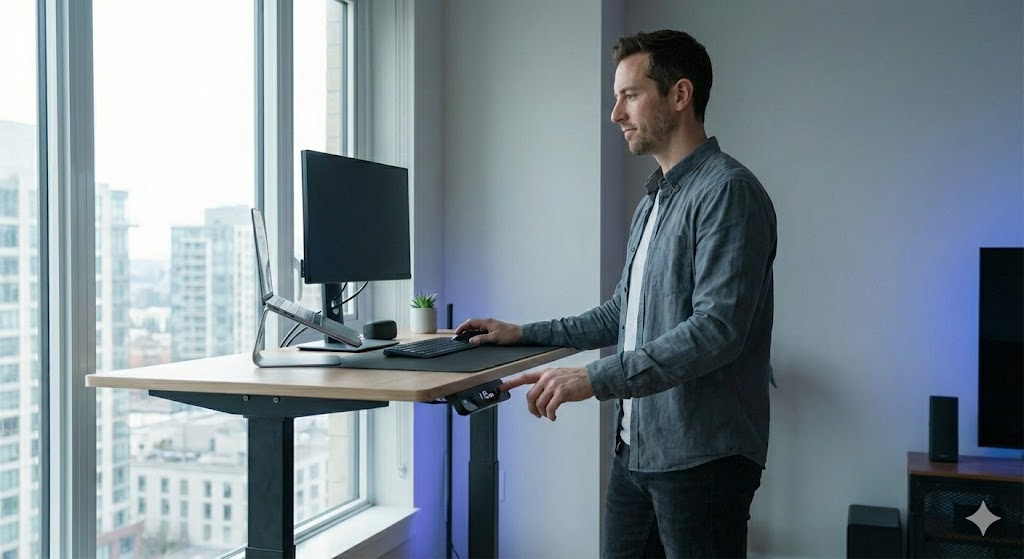 電動昇降デスクの操作パネルとスムーズな昇降動作