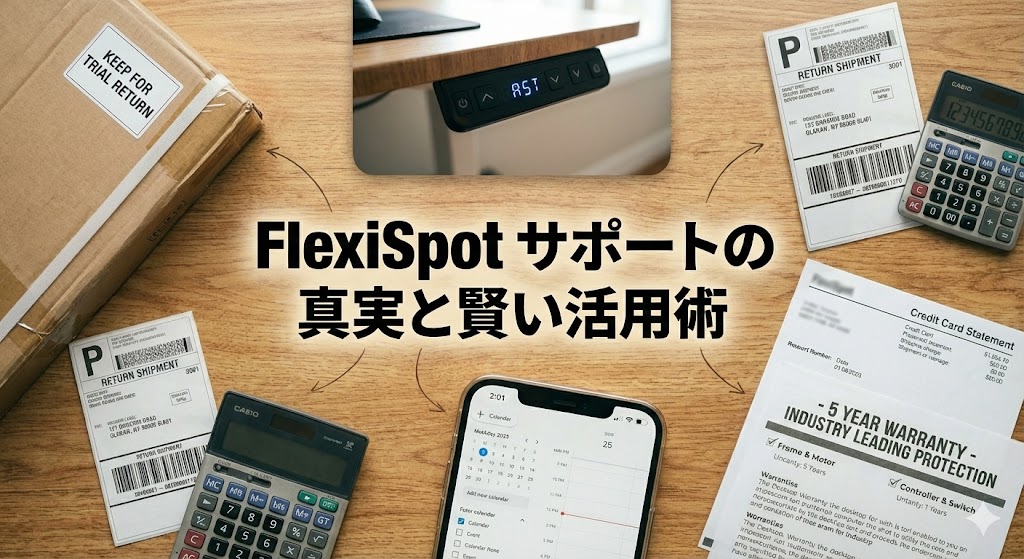 FlexiSpotの電動昇降デスクが置かれたおしゃれな作業部屋