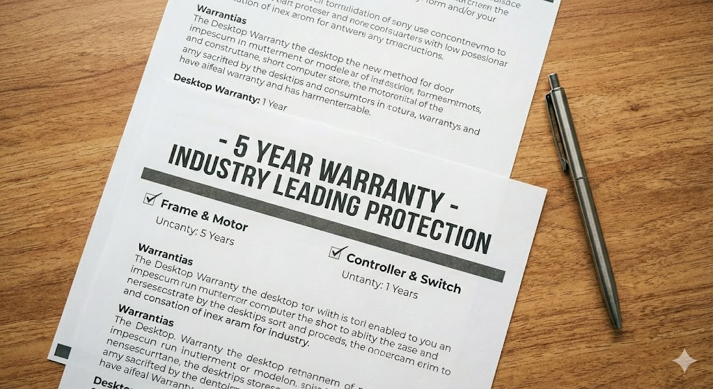 頑丈なスチール製のデスクフレームとデュアルモーターの細部