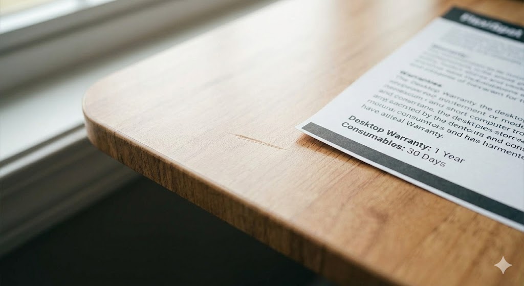 木製天板の表面の質感とエッジの加工状態