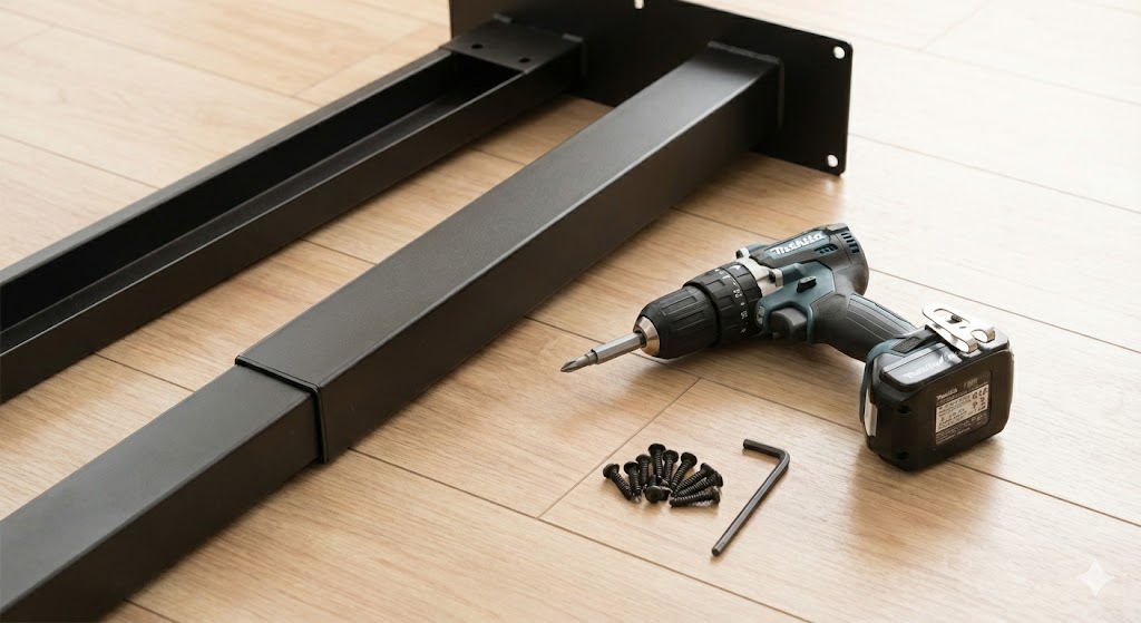 フレキシスポットの組み立てに必要な電動ドリルと工具