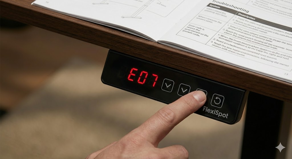 デスクのコントローラーに表示されるエラーコードE07のイメージ