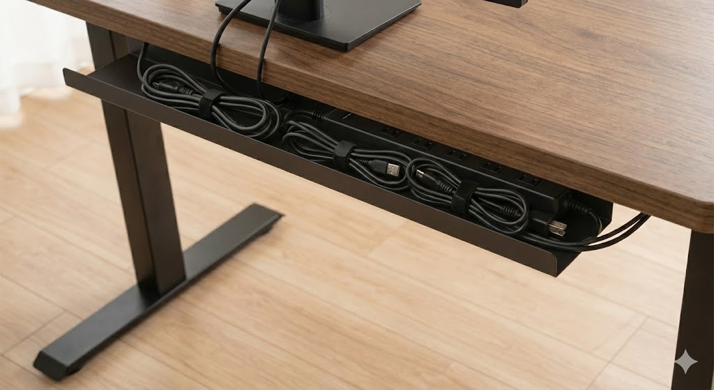 電動昇降デスクの美しい配線管理とケーブルトレー活用術
