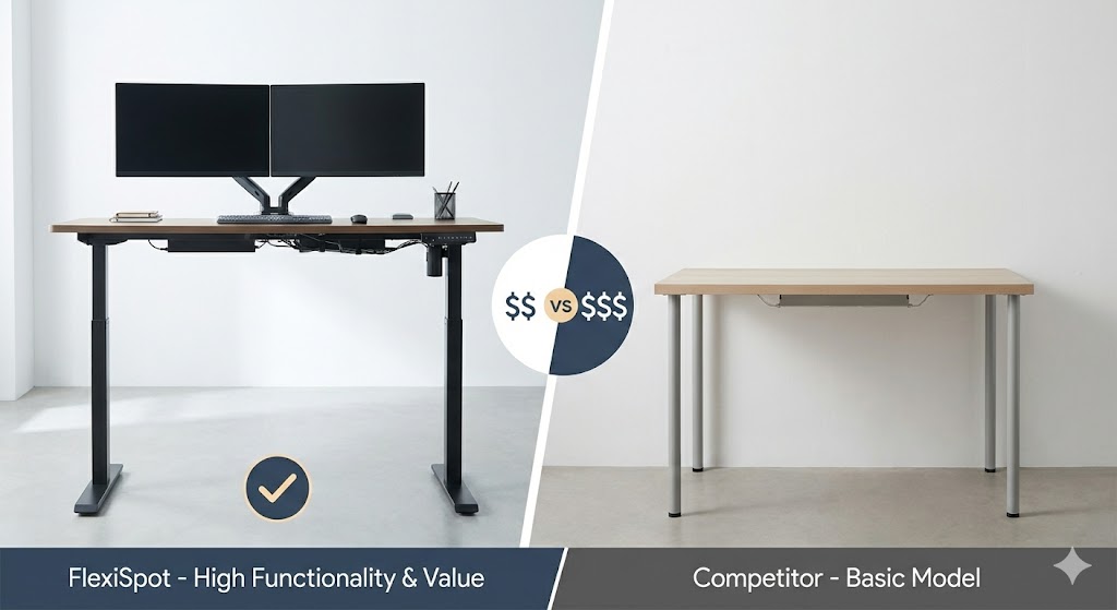 FlexiSpotとIKEAの電動昇降デスクを並べてスペック比較