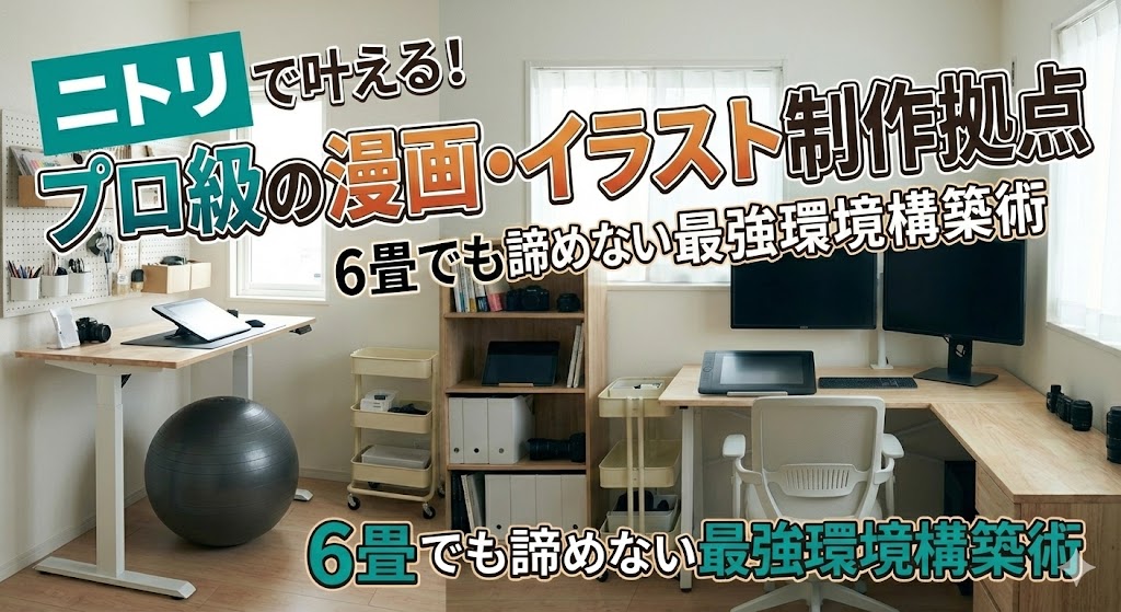 ニトリのデスクを活用したおしゃれで機能的なイラスト制作環境の全体像
