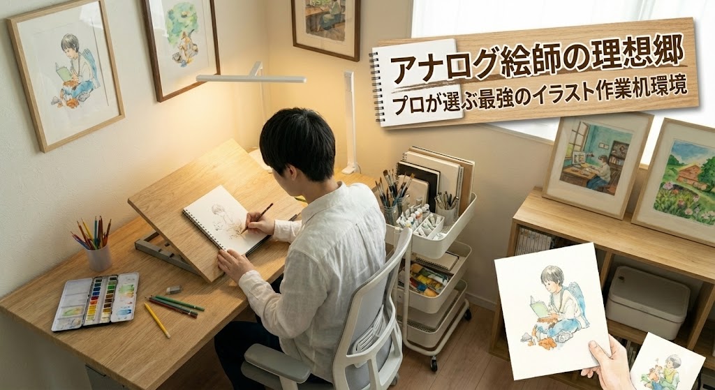 アナログイラストレーターのための理想的な作業机と画材のレイアウト