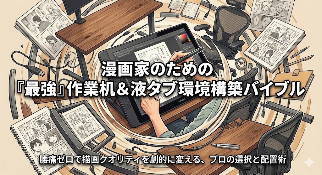 漫画家が液タブ作業で集中できる理想的なデスクセットアップの俯瞰