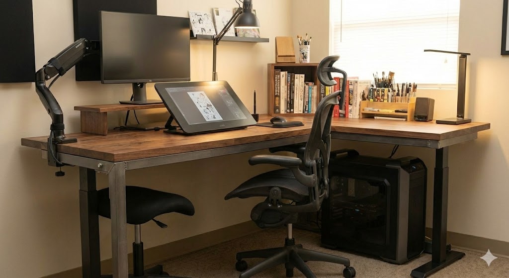 液タブを使用する漫画家に最適な剛性の高いプロ仕様デスク