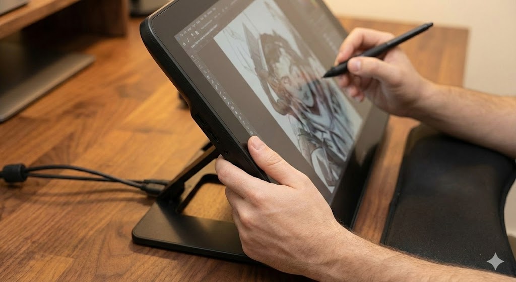 液タブの理想的な角度調整とモニターアームを活用した配置