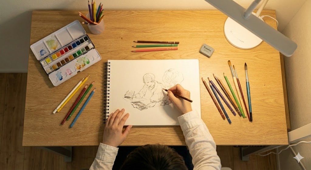 電動昇降デスクと機能性チェアを組み合わせた最新の制作スタイル