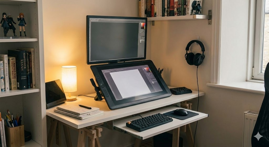 Bauhutte製品で構築された漫画家向けのコックピット型デスク