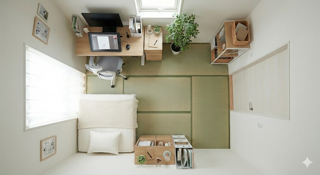 6畳のワンルームをクリエイティブなアトリエに変える家具配置の工夫