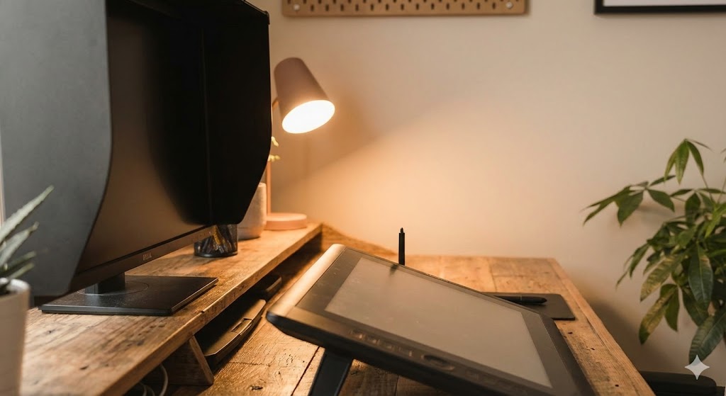 正確な色評価を可能にする高演色デスクライトが照らす作業面
