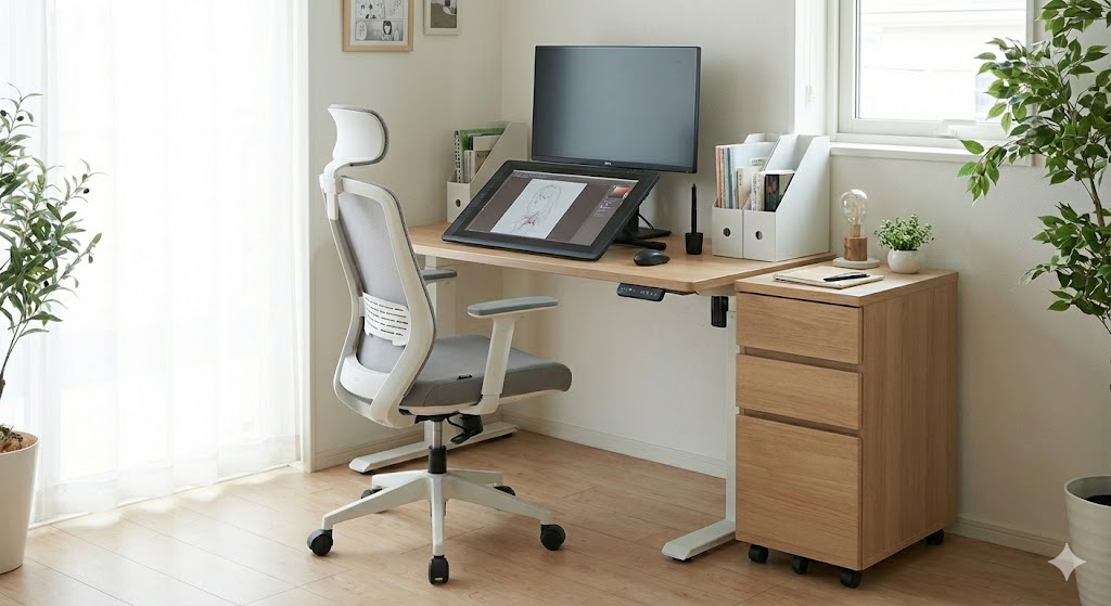 最新のガジェットとニトリの家具を融合させた究極の漫画執筆環境