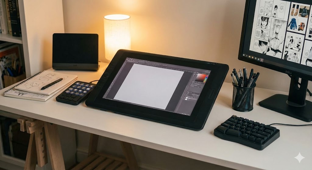 漫画家が理想のデスク環境を完成させ充実感に満ちた作業風景