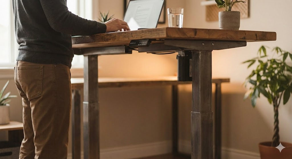 立って作業することで集中力をリフレッシュさせる昇降式デスクの活用シーン