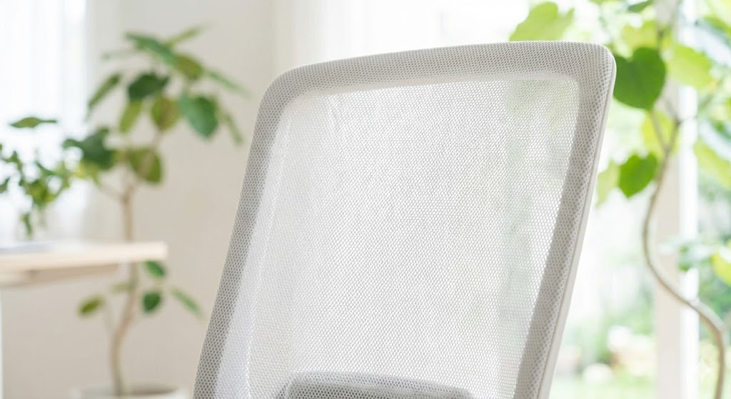 繊細な網目が美しいホワイトメッシュの背もたれディテール
