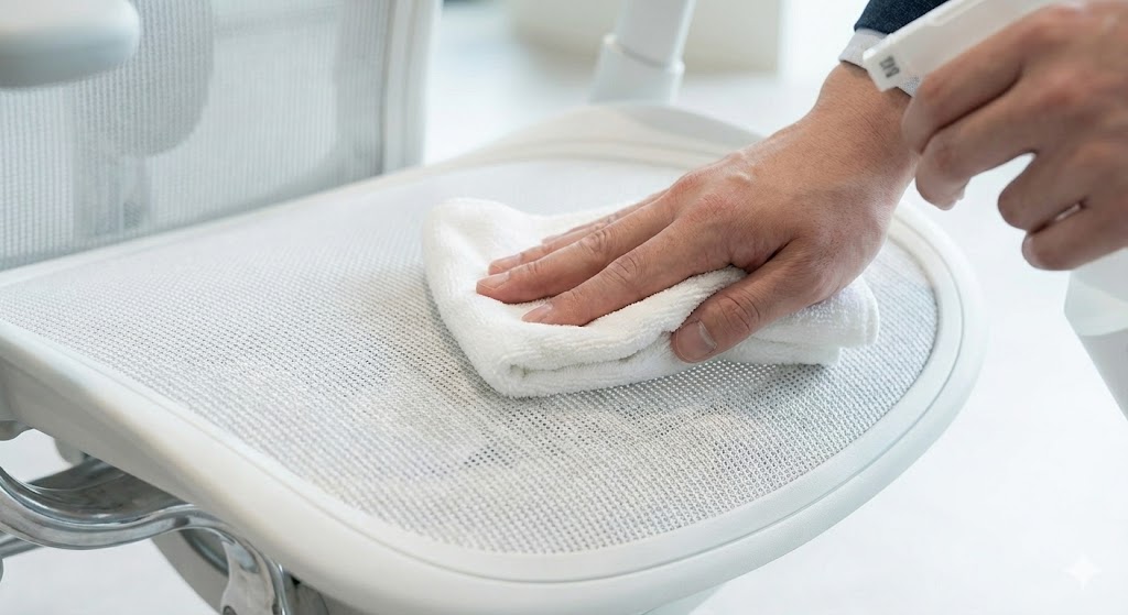 メッシュの隙間のホコリを掃除機で吸い取るメンテナンス手順