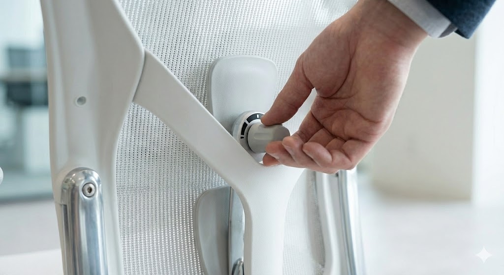 人間工学に基づいたランバーサポートの調整機能を解説する図