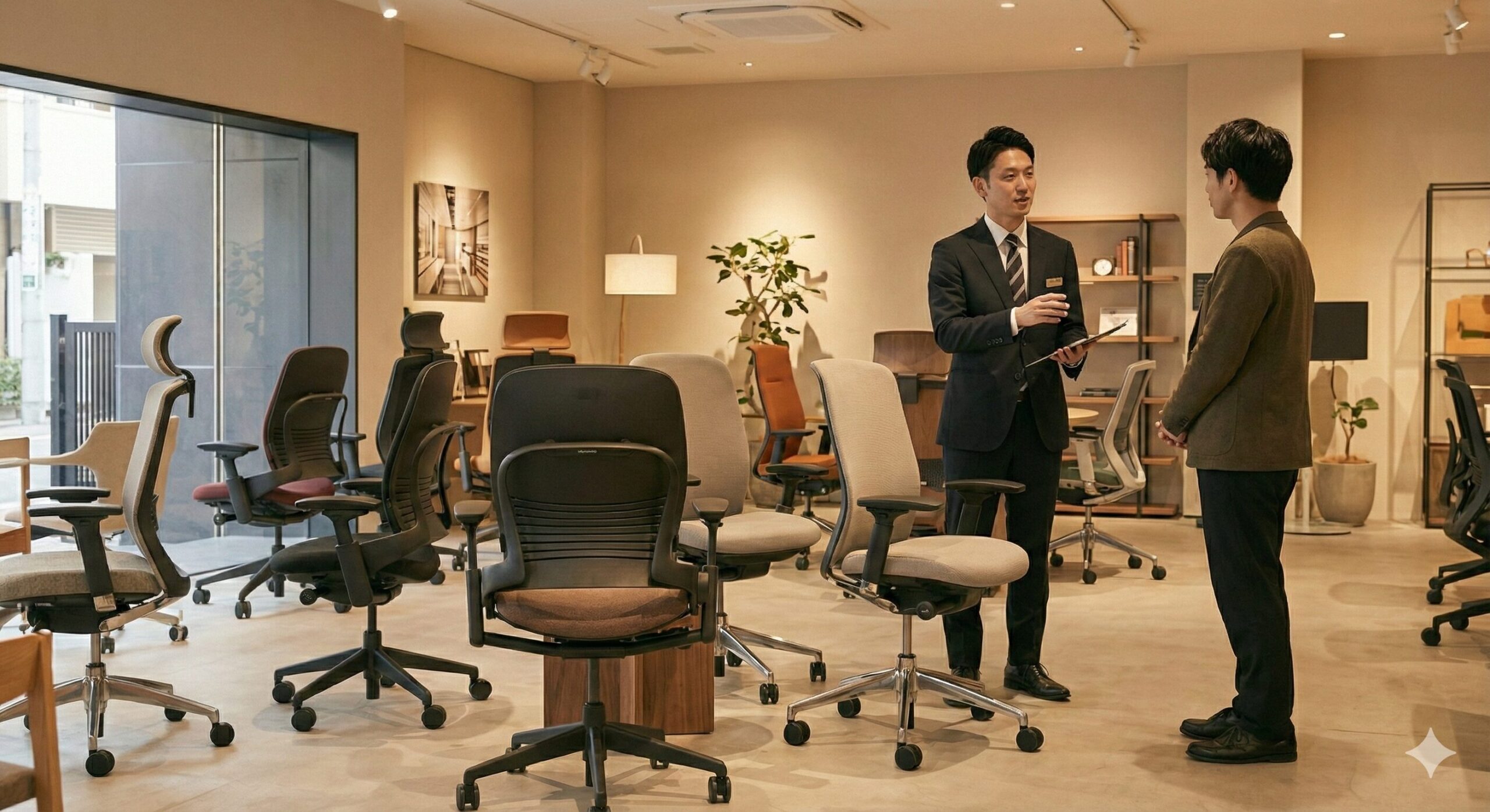 チェアコンシェルジュがユーザーの姿勢をチェックしている専門店の様子