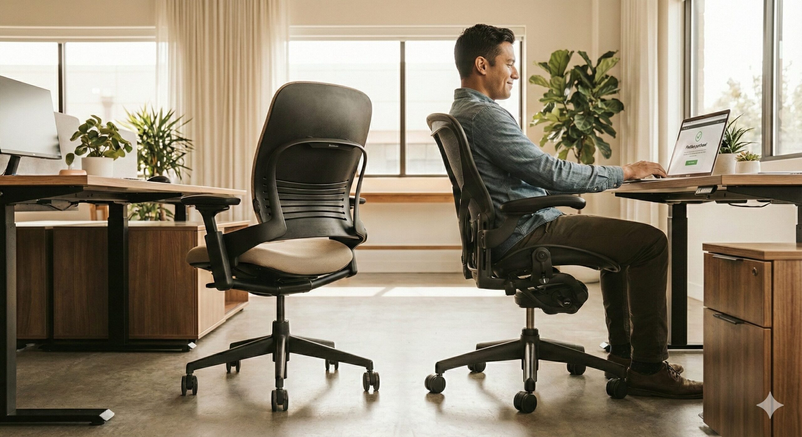 PC画面でリーブチェアの価格比較やスペック表を見ている様子