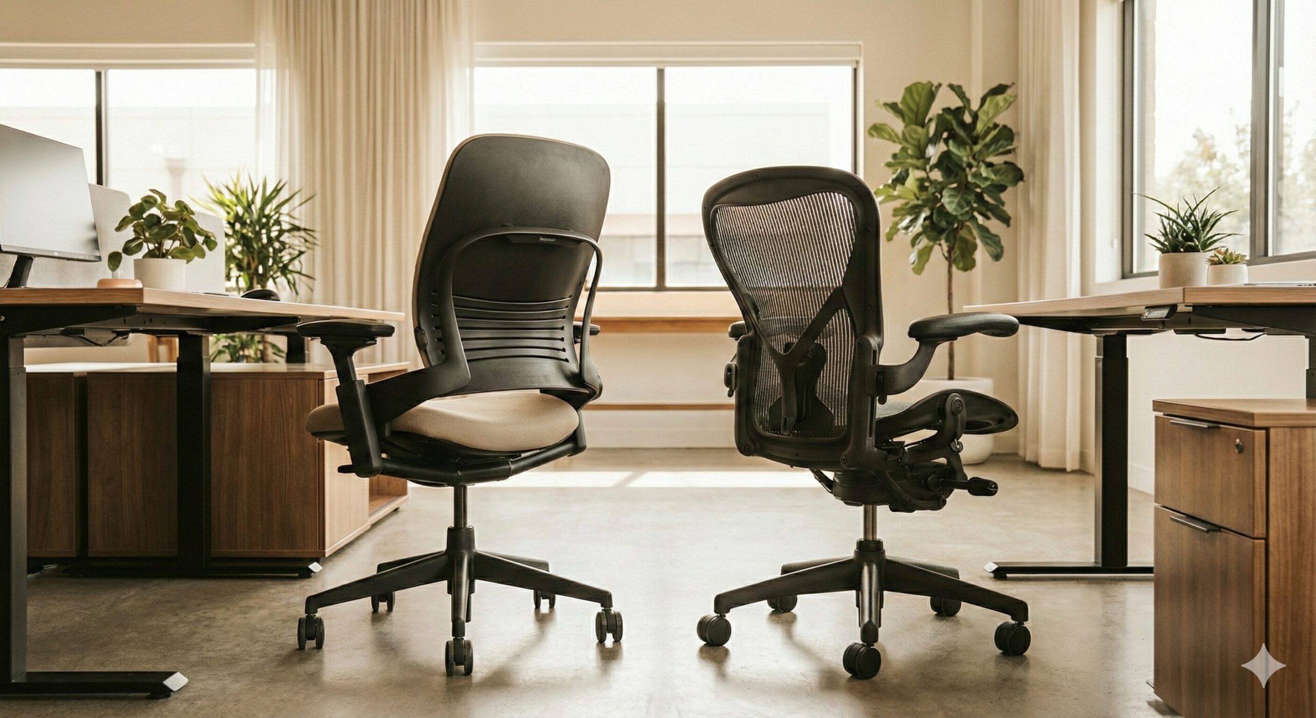 ハーマンミラーのアーロンチェアとスチールケースのリーブチェアを並べて比較