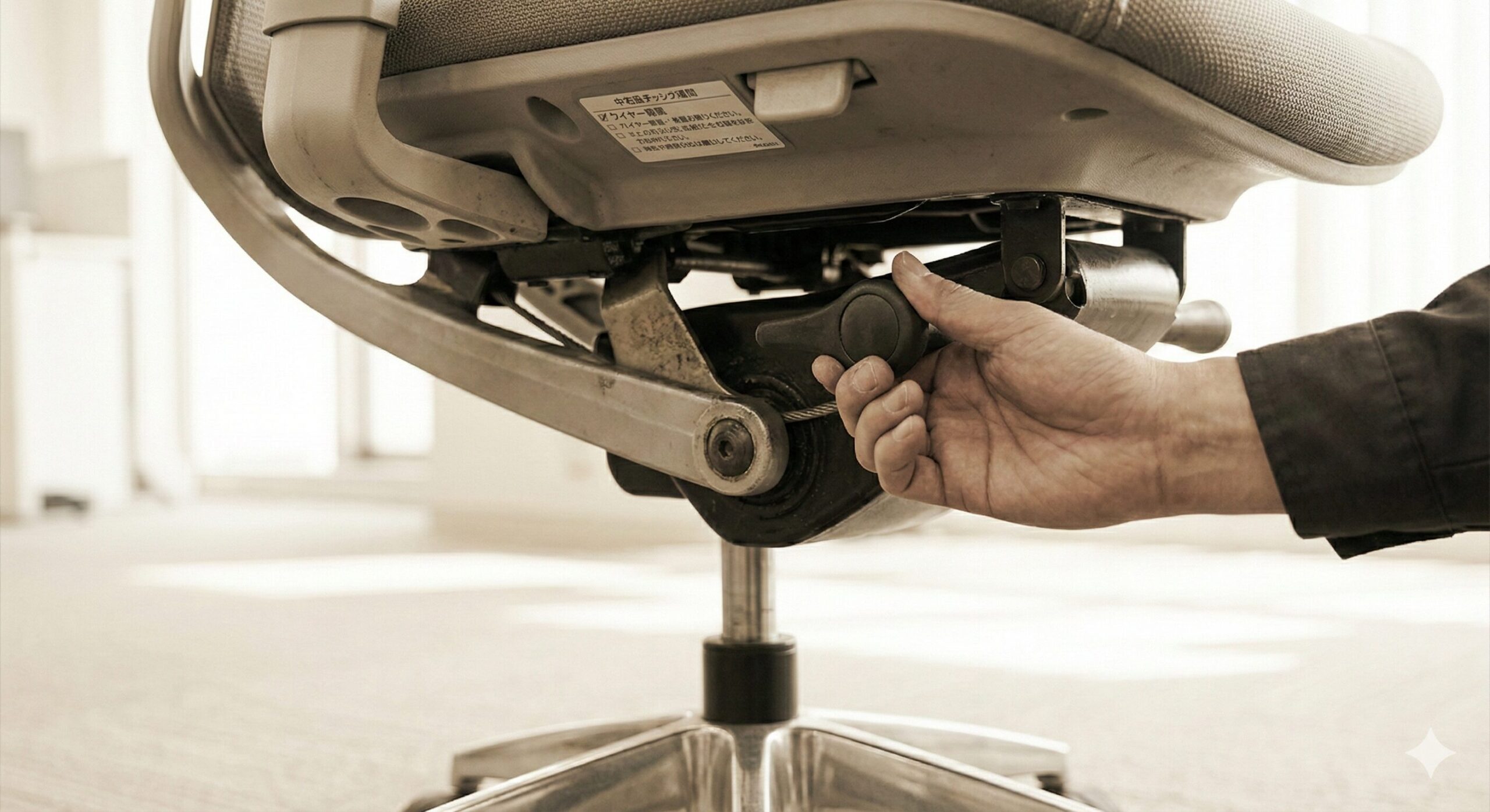 座りながらダイヤルを操作する正しい姿勢のデモンストレーション