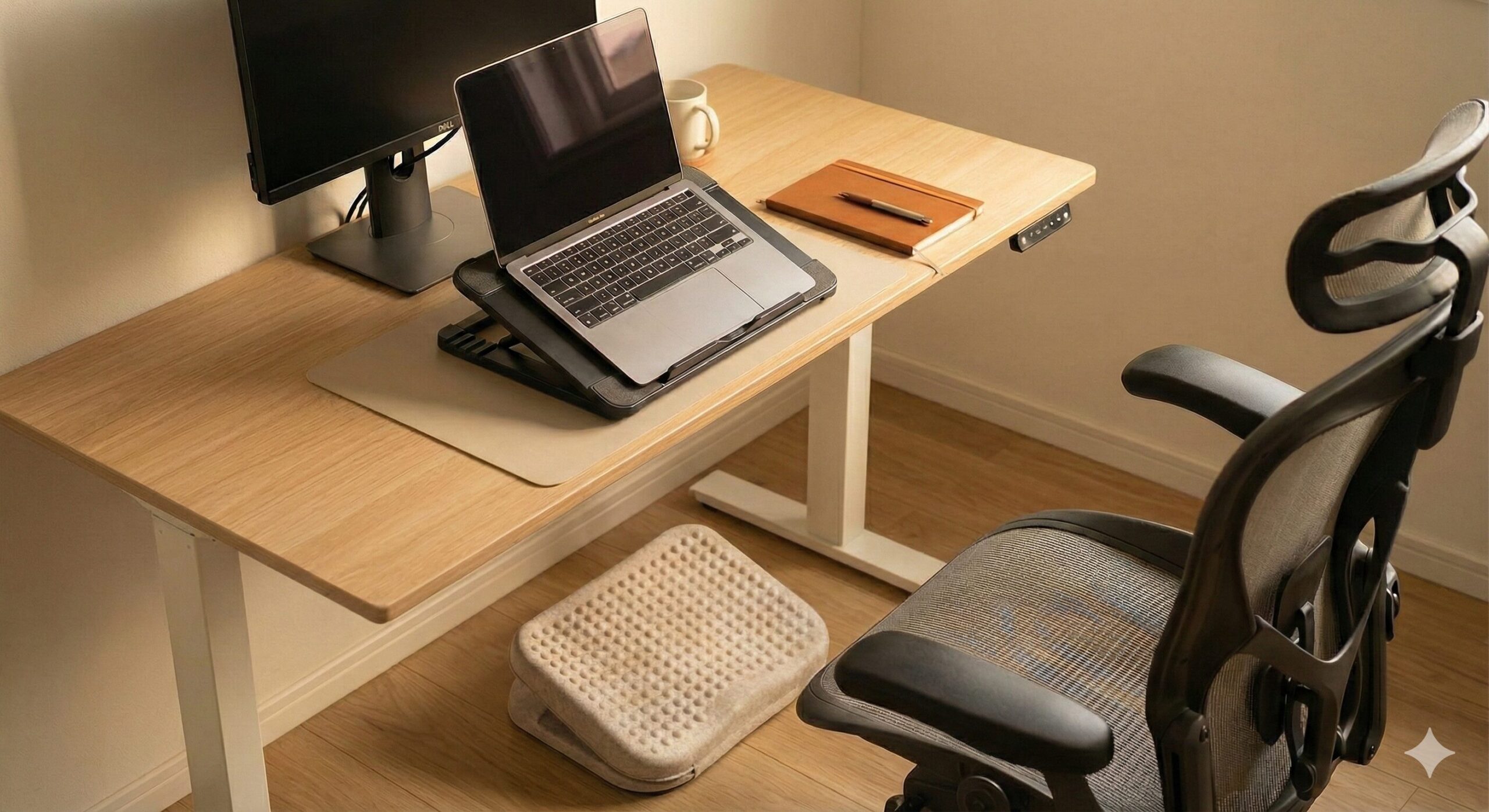 フットレストと液タブスタンドを併用する正しい姿勢の例