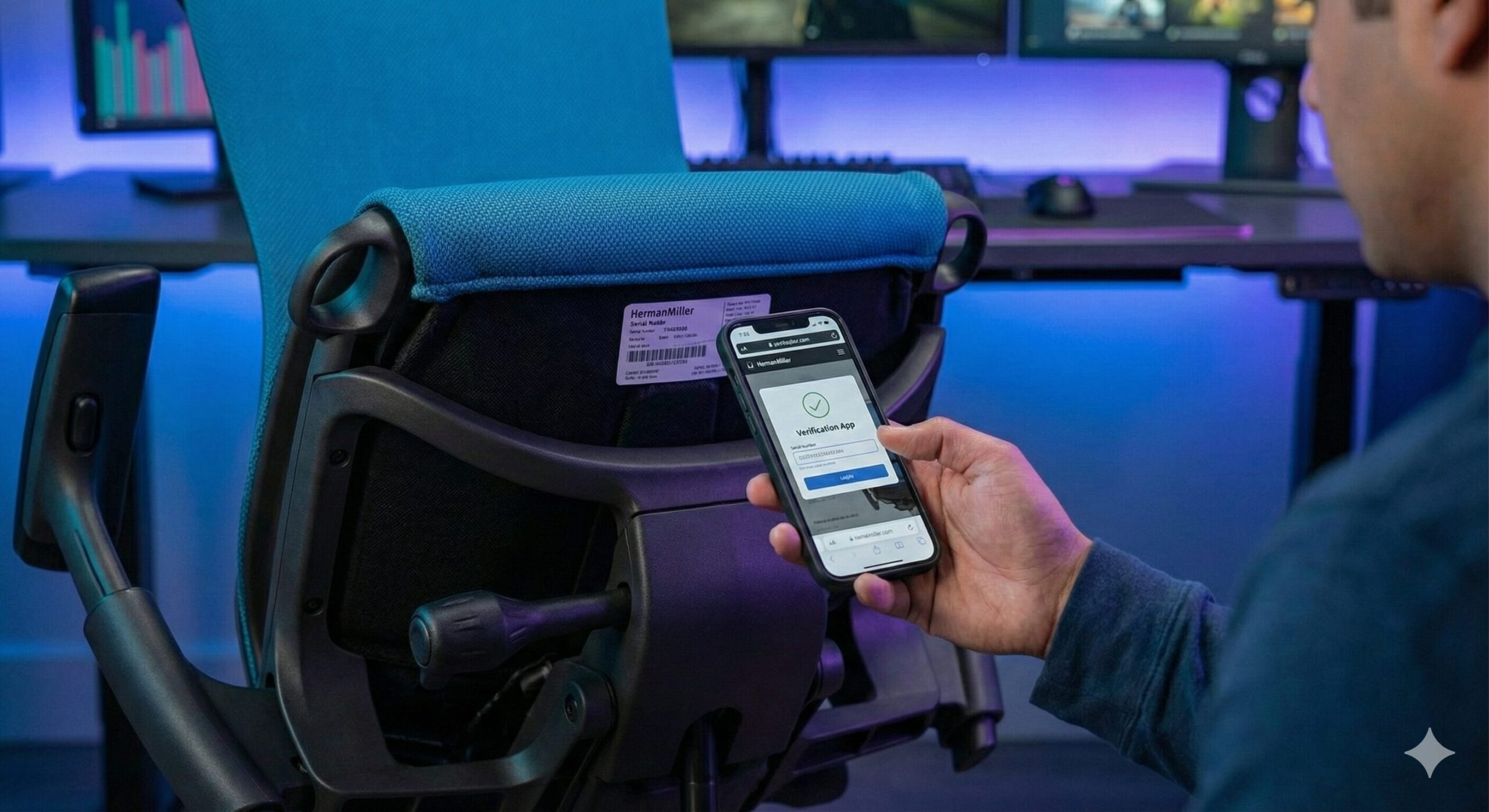 正規品の証であるエンボディチェア座面裏のステッカーと刻印