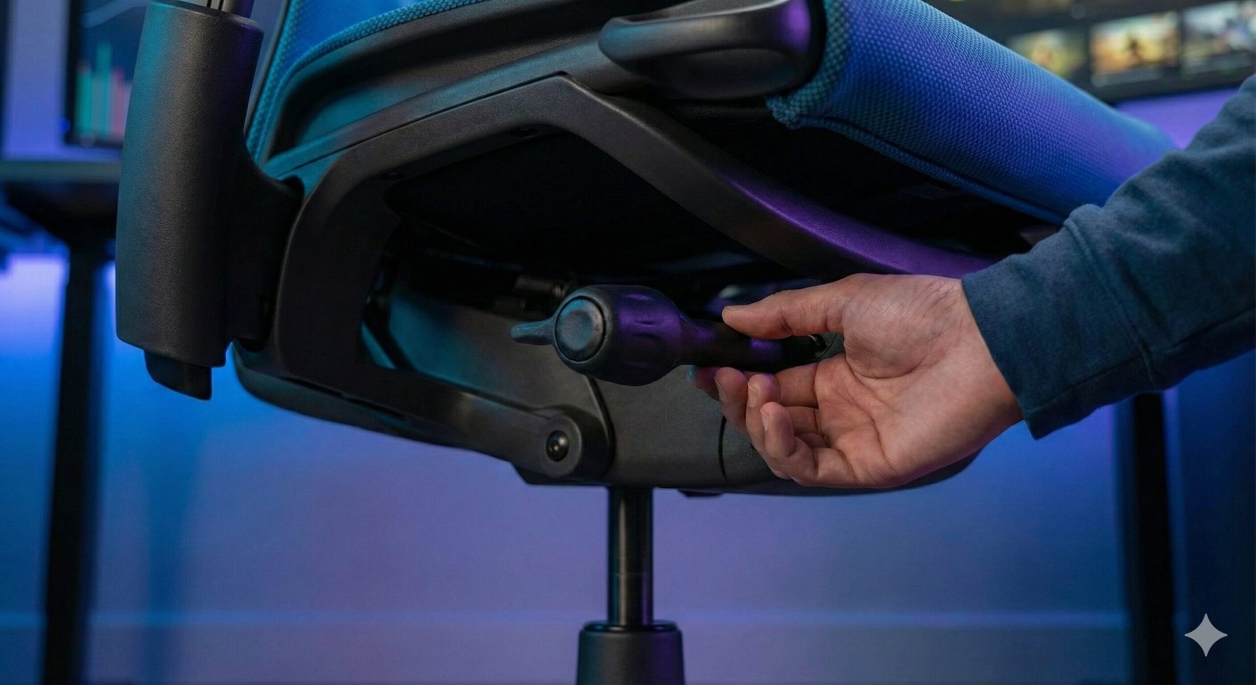 エンボディチェアの調整ノブやレバーなどの詳細な操作部