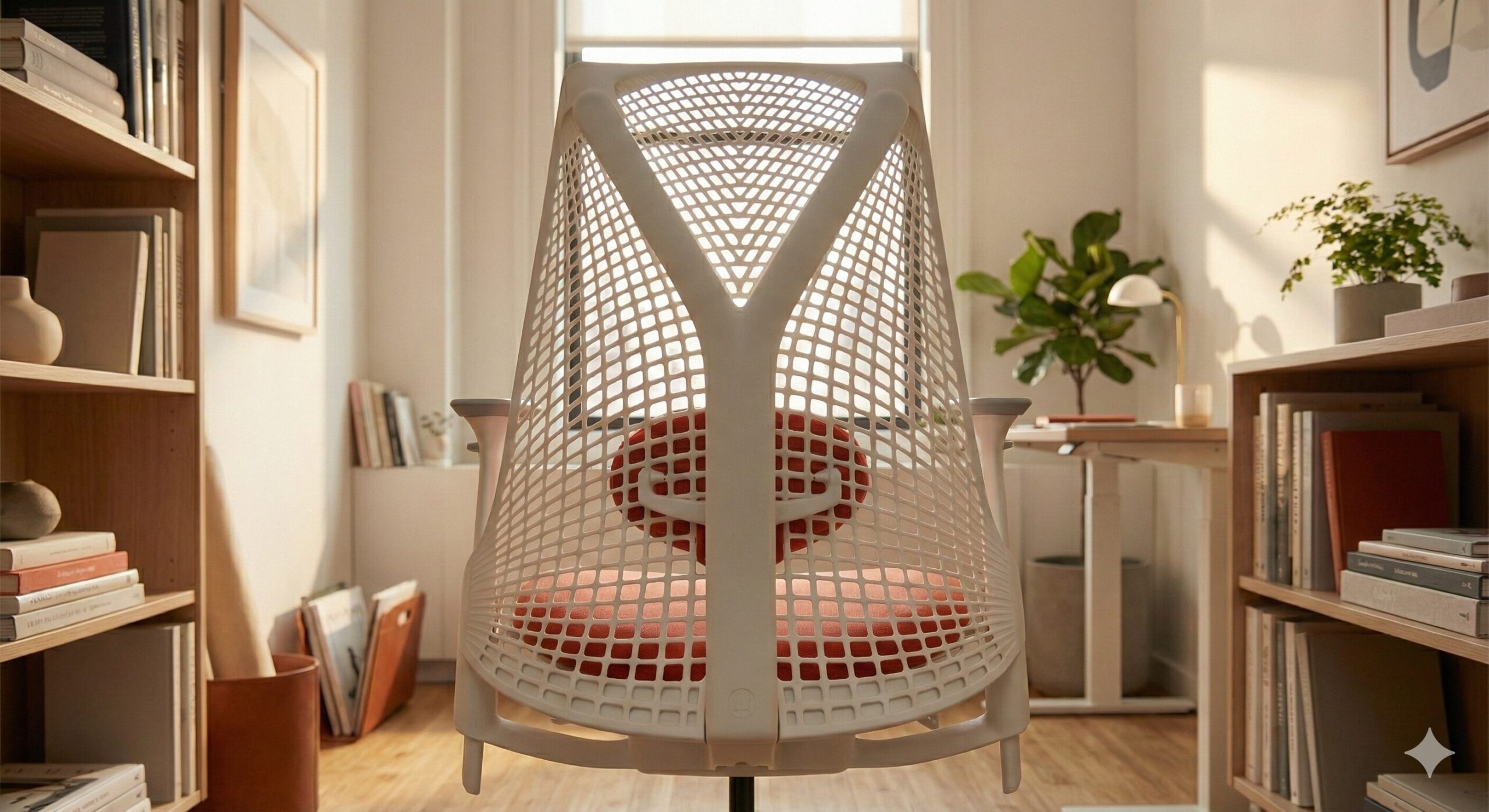 メッシュ状の背もたれがもたらす視覚的な抜け感