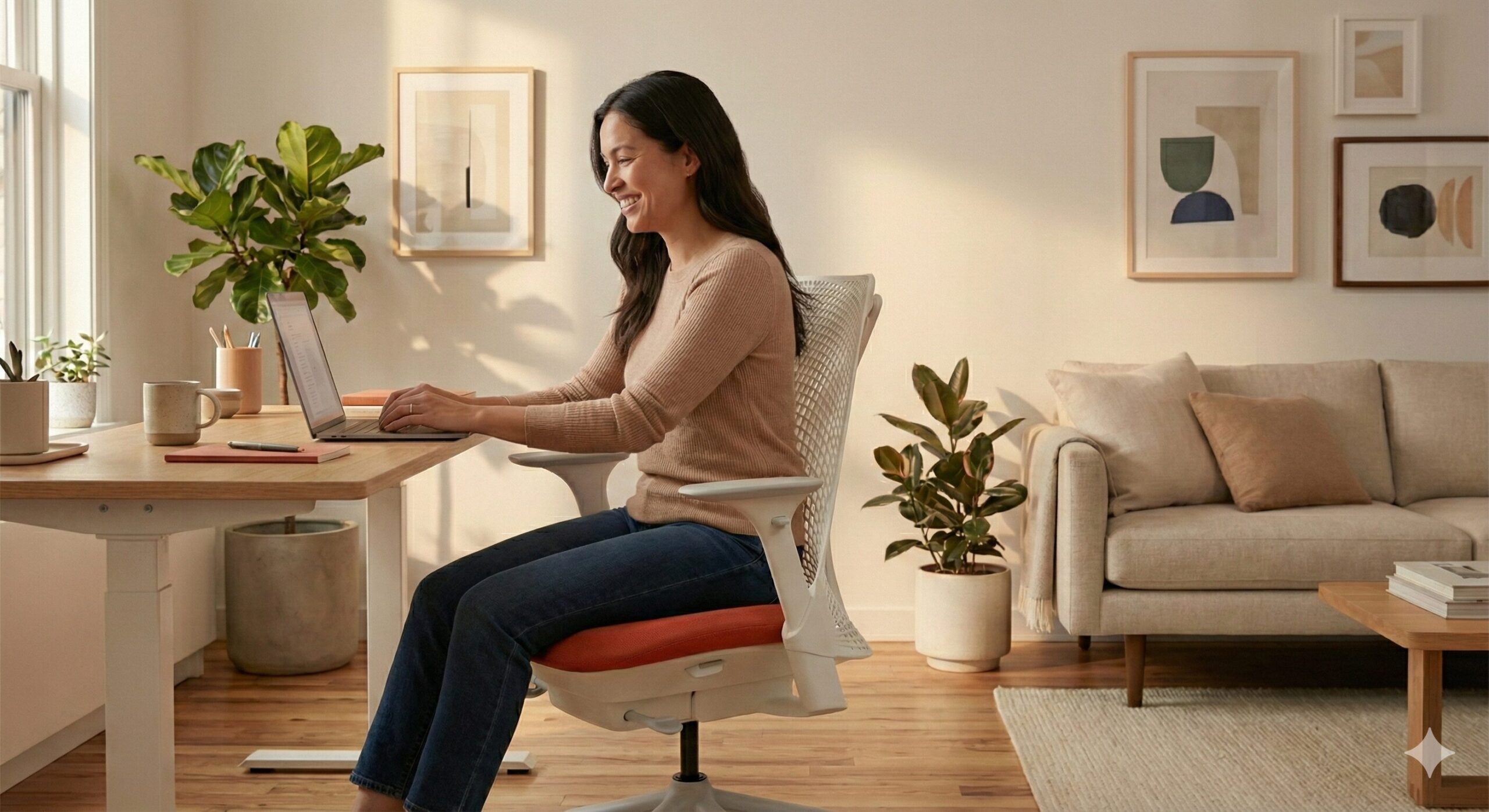 女性の部屋に馴染むホワイトカラーのセイルチェア