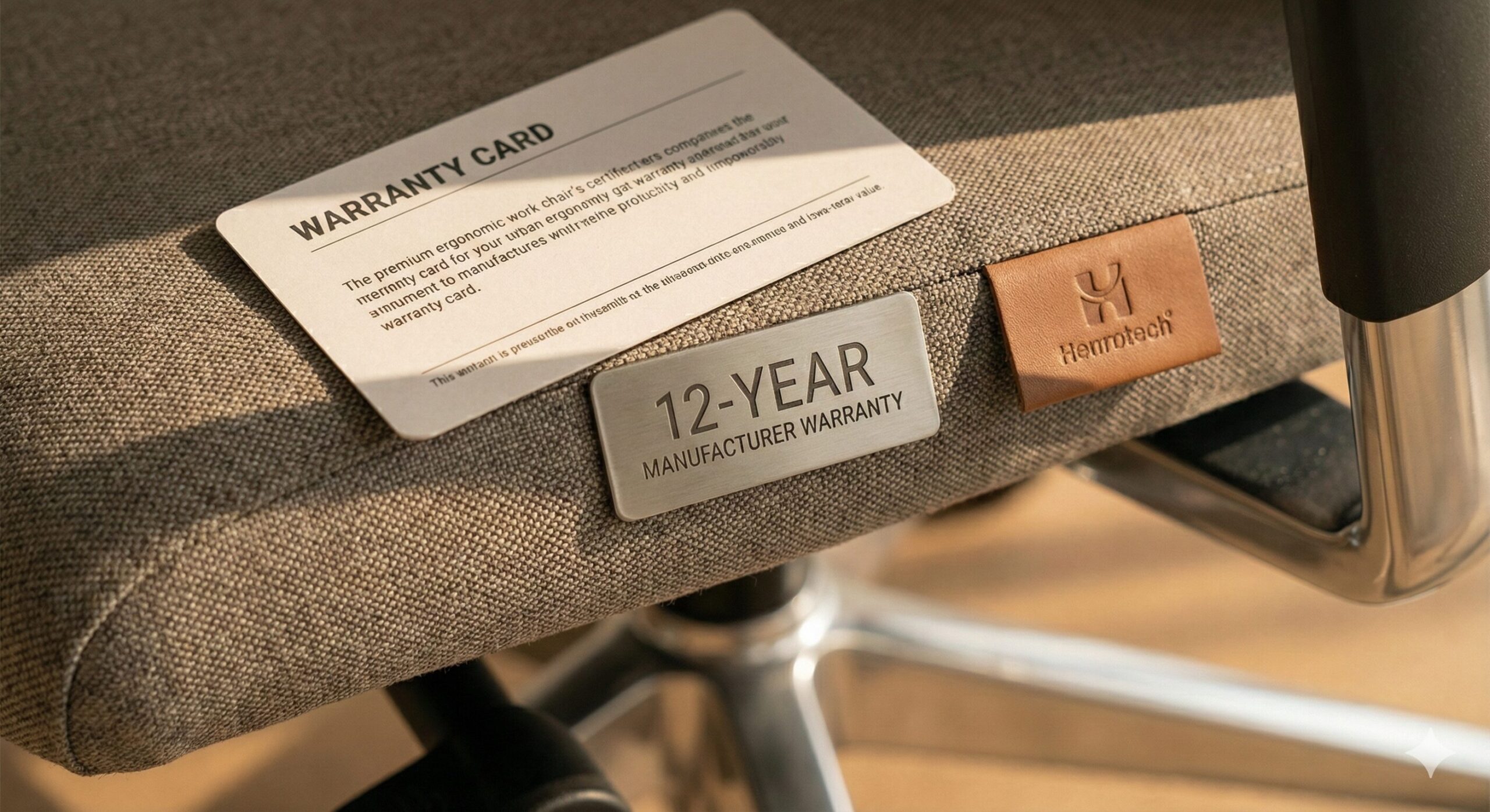 製品保証書と高級ワークチェアのイメージ