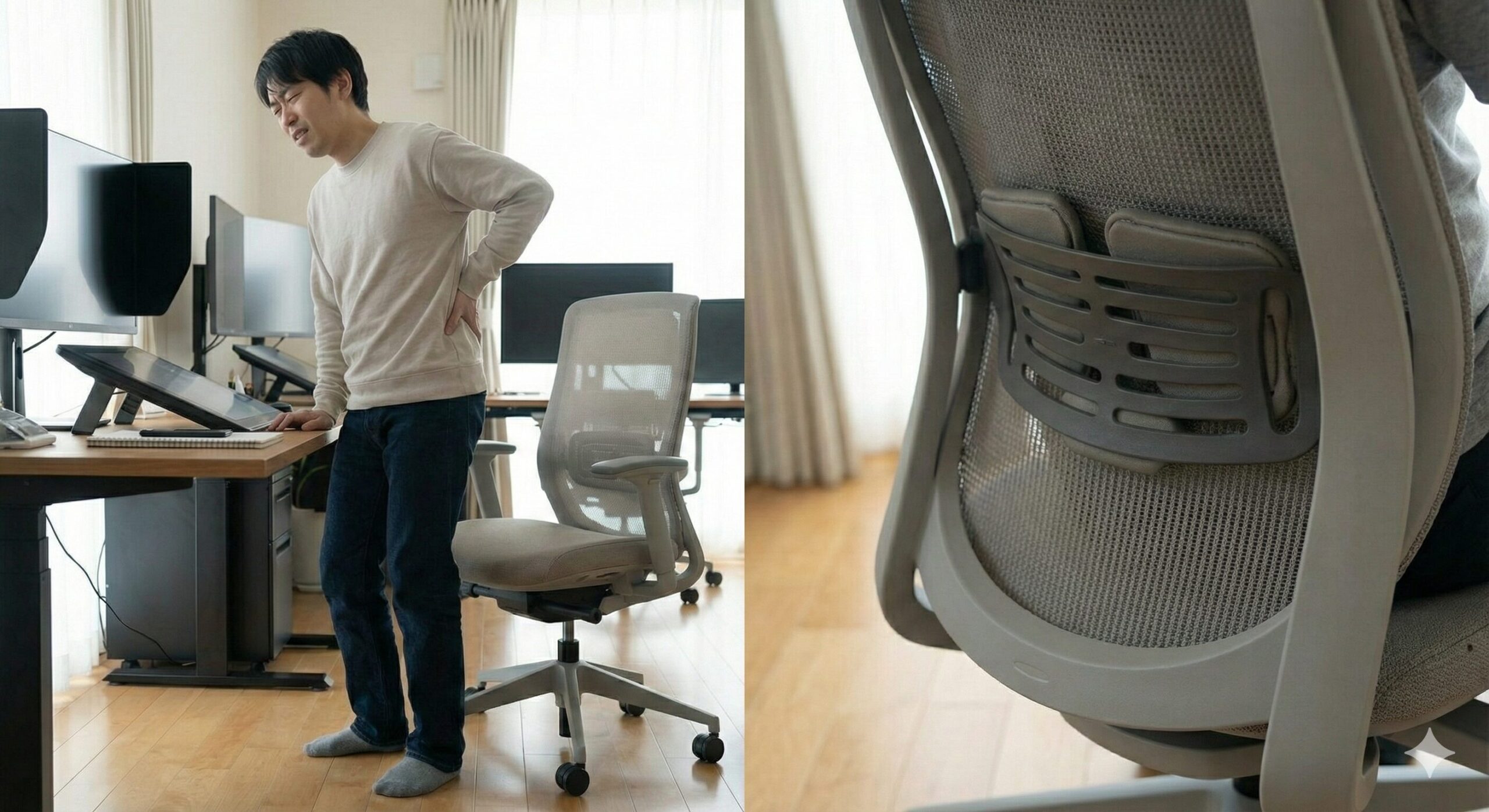 人間の骨格と椅子のサポート範囲を可視化したエルゴノミクス図解